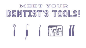 A graphic with various dental tools and text reading: Meet Your Dentist's Tools